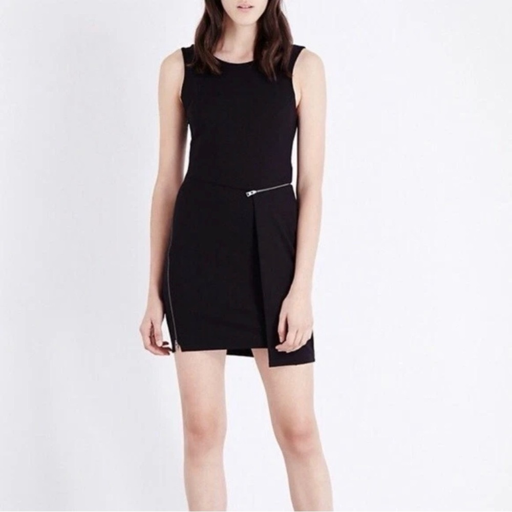 ALL SAINTS Ado Black Zippered Sleeveless Asymmetric Trendy Jersey Dress